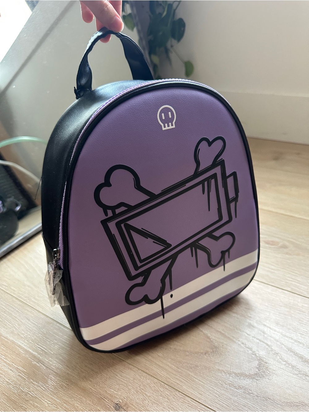 Hot Topic Murder Drones Purple and Black Skull Crossbones Mini Bag